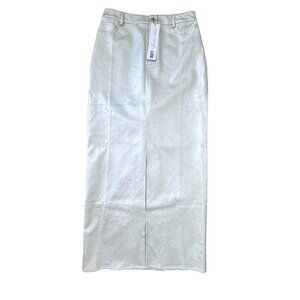 WAYF x Jourdan Sloane Metallic Silver Faux Leather Midi Skirt Women Med NWT